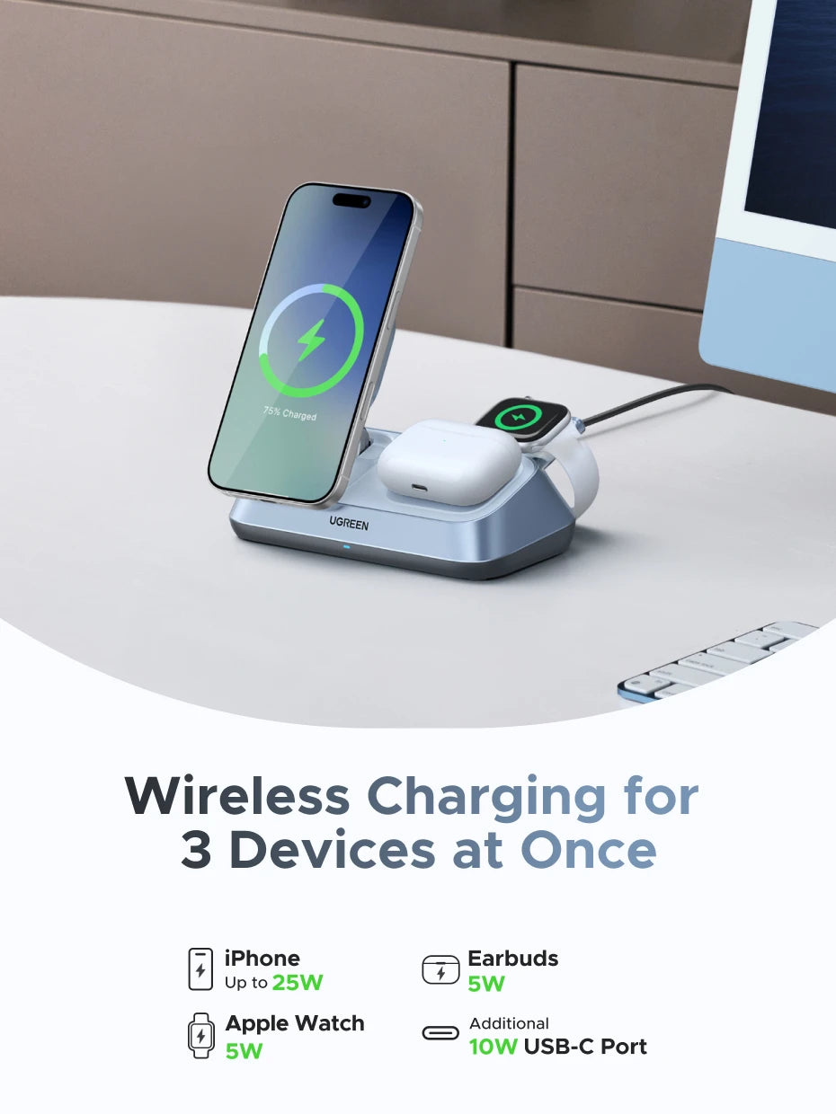 UGREEN 3-in-1 Qi2 Magnetic Charging Station