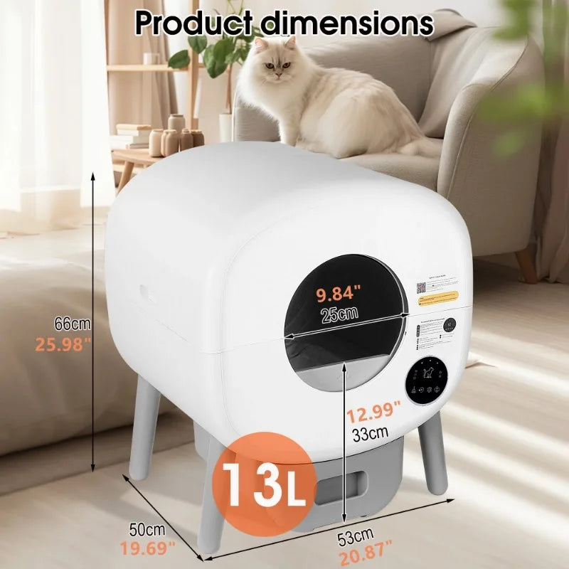 Caja de arena automática extragrande para varios gatos, autolimpiable, sin olores, controlada por aplicación, con luz ambiental.