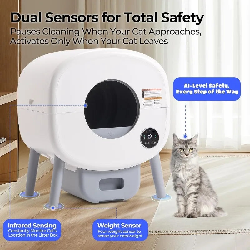Caja de arena automática extragrande para varios gatos, autolimpiable, sin olores, controlada por aplicación, con luz ambiental.