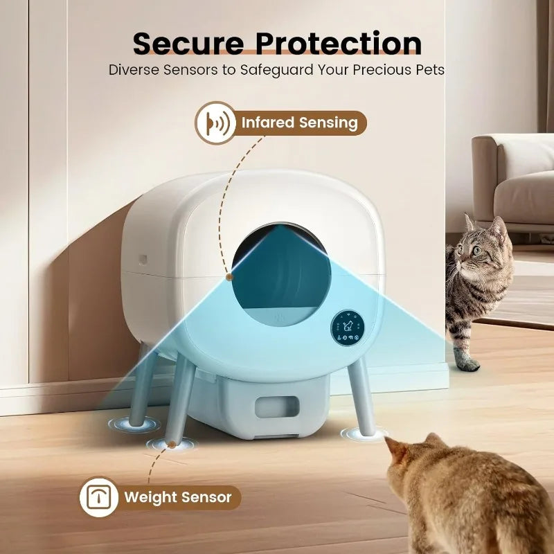 Caja de arena automática extragrande para varios gatos, autolimpiable, sin olores, controlada por aplicación, con luz ambiental.