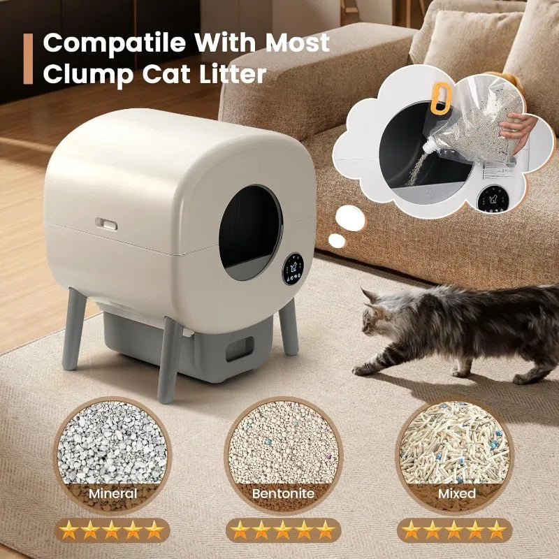 Caja de arena automática extragrande para varios gatos, autolimpiable, sin olores, controlada por aplicación, con luz ambiental.