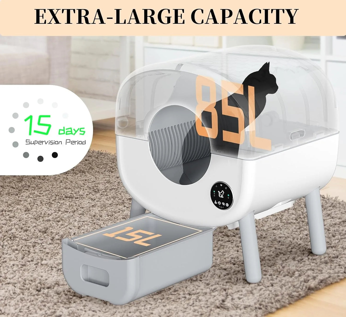 Caja de arena automática extragrande para varios gatos, autolimpiable, sin olores, controlada por aplicación, con luz ambiental.