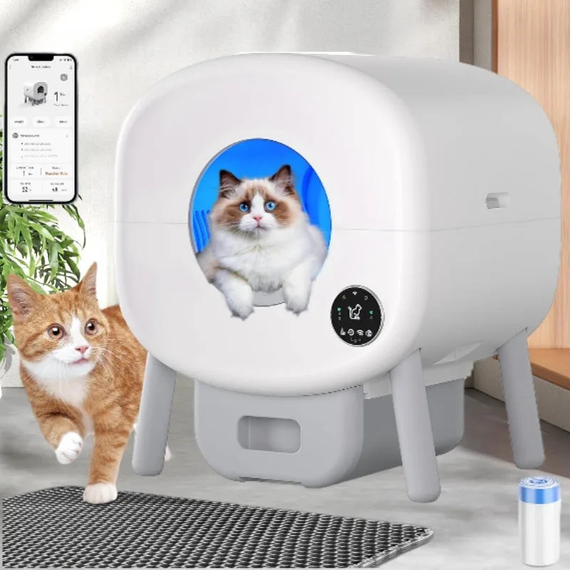 Caja de arena automática extragrande para varios gatos, autolimpiable, sin olores, controlada por aplicación, con luz ambiental.